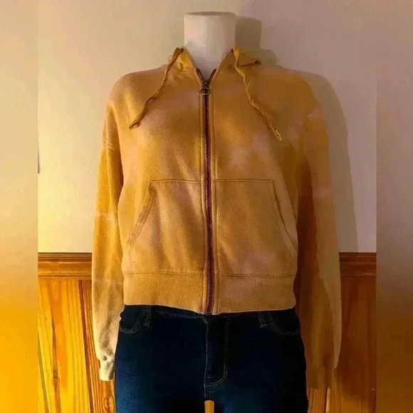Tie dye cropped hoodie junior sz M, camel, caramel colored tie dye zip - Picture 1 of 3